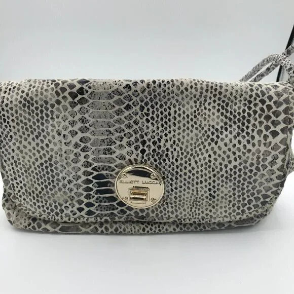 Elliott Lucca Gray Snakeskin Leather Style Pocket Double Handle Shoulder Bag - Picture 10 of 16